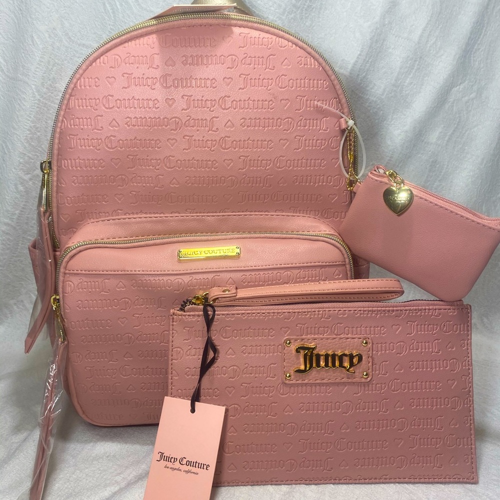 Juicy couture Womans 3pc bag set backpack coin purse pouch wristlet clutch BNWT